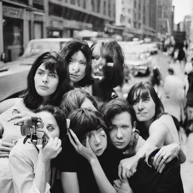 Prompt: medium format film close up portrait of friends in new york by street photographer, 1 9 6 0 s hasselblad film photography, featured on unsplash, soft light photographed on colour vintage film