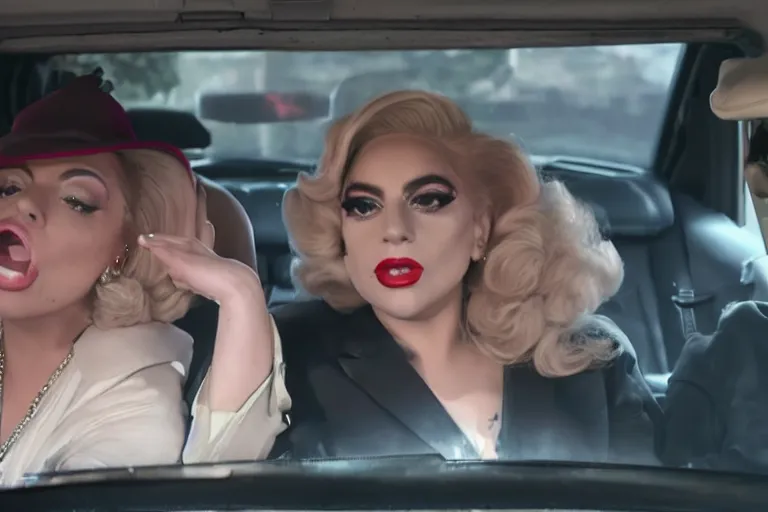 Image similar to lady gaga and judy garland in carpool karaoke, lady gaga, judy garland, red weapon 8 k s 3 5, cooke anamorphic / i lenses, highly detailed, cinematic lighting