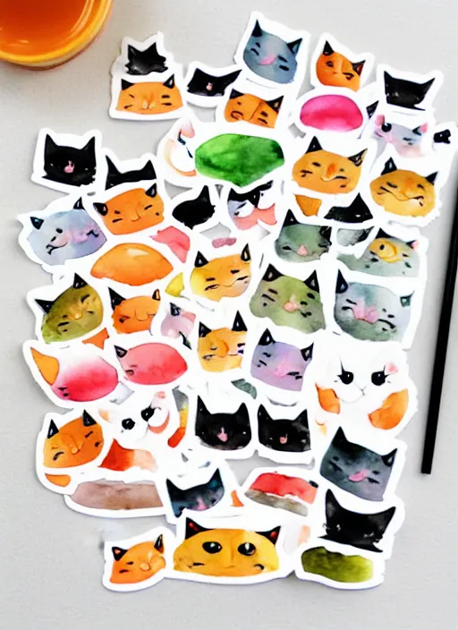 Image similar to cute cats and sushi watercolour sticker sheet