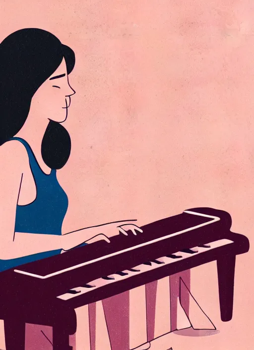 Prompt: illustration of girl playing piano, 4 k, high quality, sharp fucos