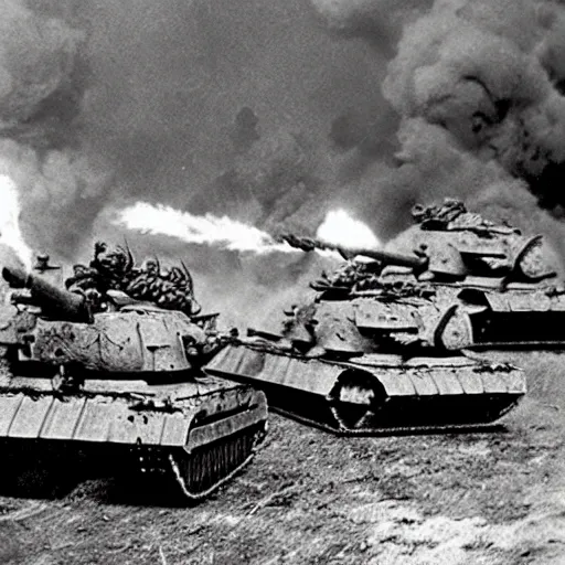 Prompt: lack and white photo Dragons in Battle of Kursk WWII