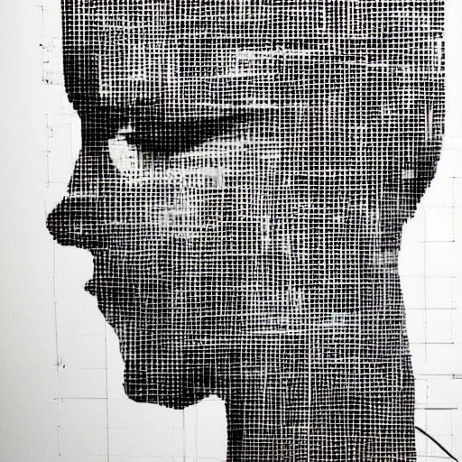 Prompt: woman seen in profile, made out of microsoft excel chart lines and graphs, white background, simple, sandra chevrier, rik oostenbroek