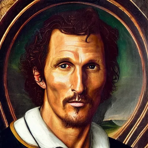 Image similar to a renaissance style portrait painting of Matthew McConaughey