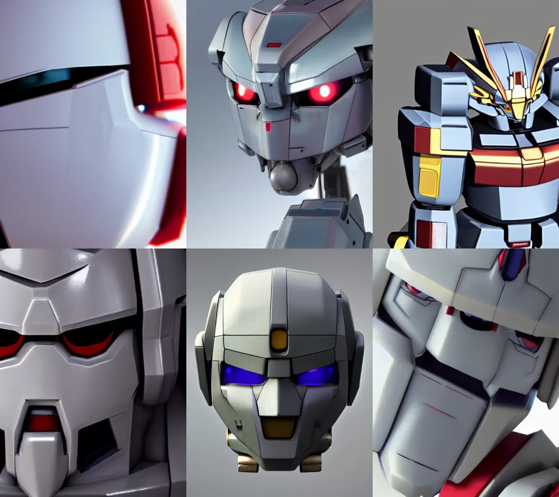 Prompt: gundam robot head closeup, jeki chan actor face!!! detailed, modern, redshift render, ultra realistic, front, centered, symetrical, realistic face