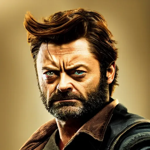 Image similar to portrait of x - men's wolverine played by nick offerman, photorealistic logan marvel movie still, detailed 8 k, poster style, high resolution