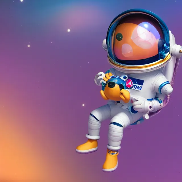 Image similar to a cute astronaut, pixar animation style, soft colors, by jeff koons, by lisa frank, octane render, colorful, spectral color, 5 d, ultra - hd, happy, good, mini, volumetric lighting