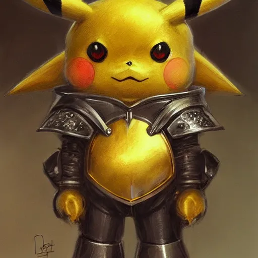 Image similar to pikachu as a realistic fantasy knight, closeup portrait art by donato giancola and greg rutkowski, realistic face, digital art, trending on artstation, symmetry!!, no helmet