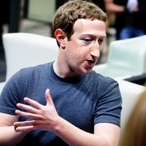 Image similar to Mark Zuckerberg talking to a live frog