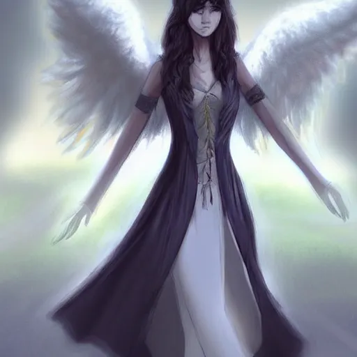 Image similar to infinitely detailed concept art of angel elegantly clothed strolling through a peaceful path, artstation!! / pixiv!!! infinitely detailed