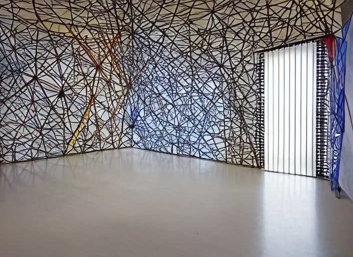 Prompt: geometry floating in a liminal foyer, by georges rousse