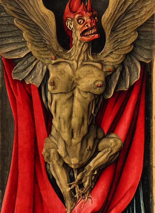 Image similar to red devil Gargoyle, Medieval painting by Jan van Eyck, Hieronymus Bosch, Florence