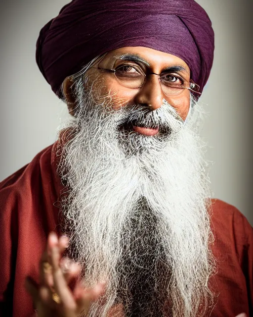 Image similar to A portrait of Jaggi Vasudev, highly detailed, trending on artstation, bokeh, 90mm, f/1.4