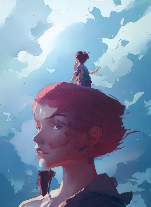 Image similar to overwhelmed with floating thoughts behance hd artstation by jesper ejsing, by rhads, makoto shinkai and lois van baarle, ilya kuvshinov, ossdraws, that looks like it is from borderlands and by feng zhu and loish and laurie greasley, victo ngai, andreas rocha