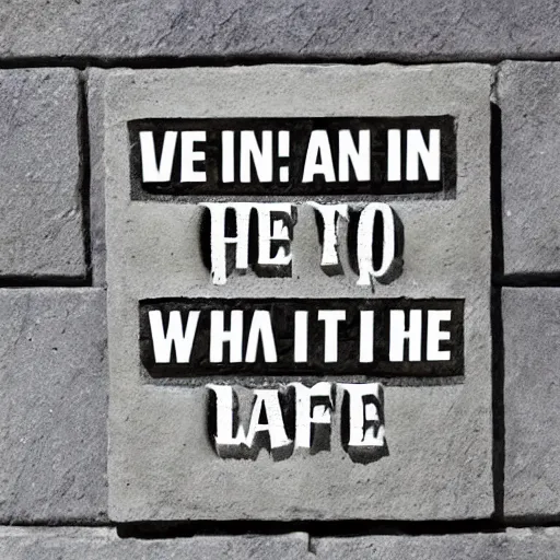 Prompt: meaning of life quote, chiseled on stone, words, stone plaque