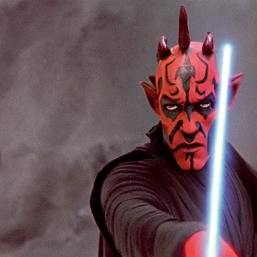 Prompt: a film still of Darth Maul in Star Wars released in the 70s