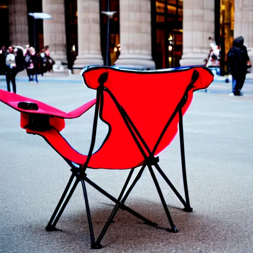 Image similar to a red camping chair in the middle fifth avenue.