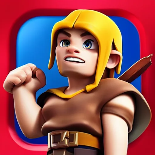 Image similar to clash of clans troop but female, with brown hair and brown eyes, wavy hair, cute, high detail, nice lips,
