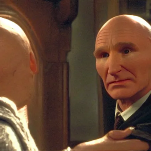 Image similar to Robin Williams playing Voldemort in Harry Potter, screenshot