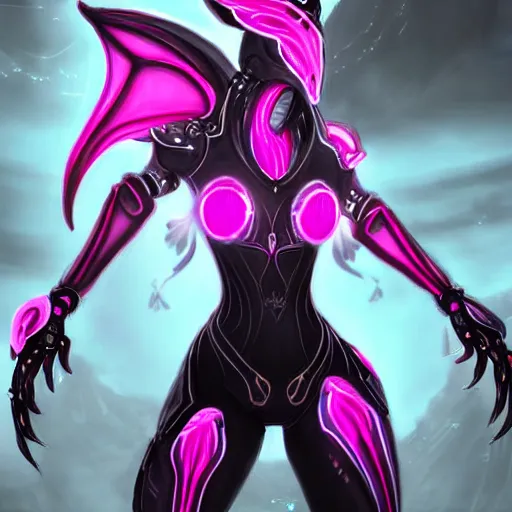 Image similar to highly detailed exquisite fanart, of a beautiful female warframe, but as an anthropomorphic robot female dragon, glowing eyes, off-white plated armor, bright Fuchsia skin, sharp claws, royal elegant pose, full body and head shot, epic cinematic shot, realistic, professional digital art, high end digital art, sci fi, DeviantArt, artstation, Furaffinity, 8k HD render, epic lighting, depth of field