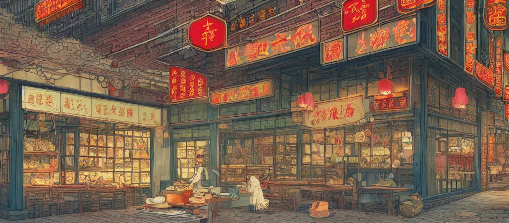 Prompt: a beautiful hyperdetailed render of roasted string hotpot restaurant restaurant yan'an small shop, simple style, from china, with merchant logo, simple structure, surrealistic, chinese style, victo ngai, james jean, denoise, deblurring