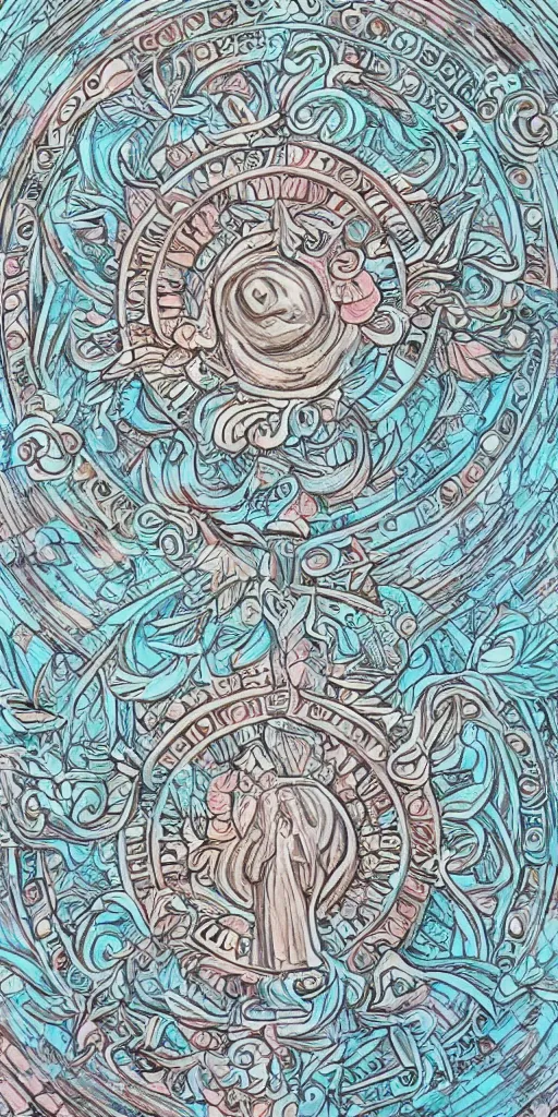 Image similar to intricate colourfully painted carved Soapstone relief paneling, white and pale blue , celestial, piggy, pig goddess, mother earth, Earth Goddess mythology, Gaia, angels, divinity, Ghostly, crystaline celtic, insanly detailed , artstation, wallpaper, hyper realistic, realistic lighting