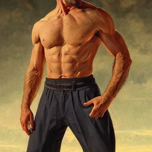 Image similar to the ultimate gigachad, incredibly muscular walter white, walter white with chiseled jawline, trending on / r / moreplatesmoredates, oil on canvas artstation by j. c. leyendecker and edmund blair leighton and charlie bowater octane render