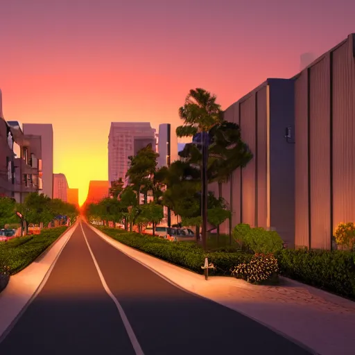 Prompt: chula vista 3 rd avenue landscape, highly detailed, sunset, glowing, 8 k