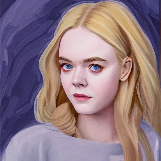 Image similar to professional painting of Elle Fanning in the style of Mark Waid, head and shoulders portrait, symmetrical facial features, smooth, sharp focus, illustration, intricate, stormy weather, extremely detailed masterpiece,