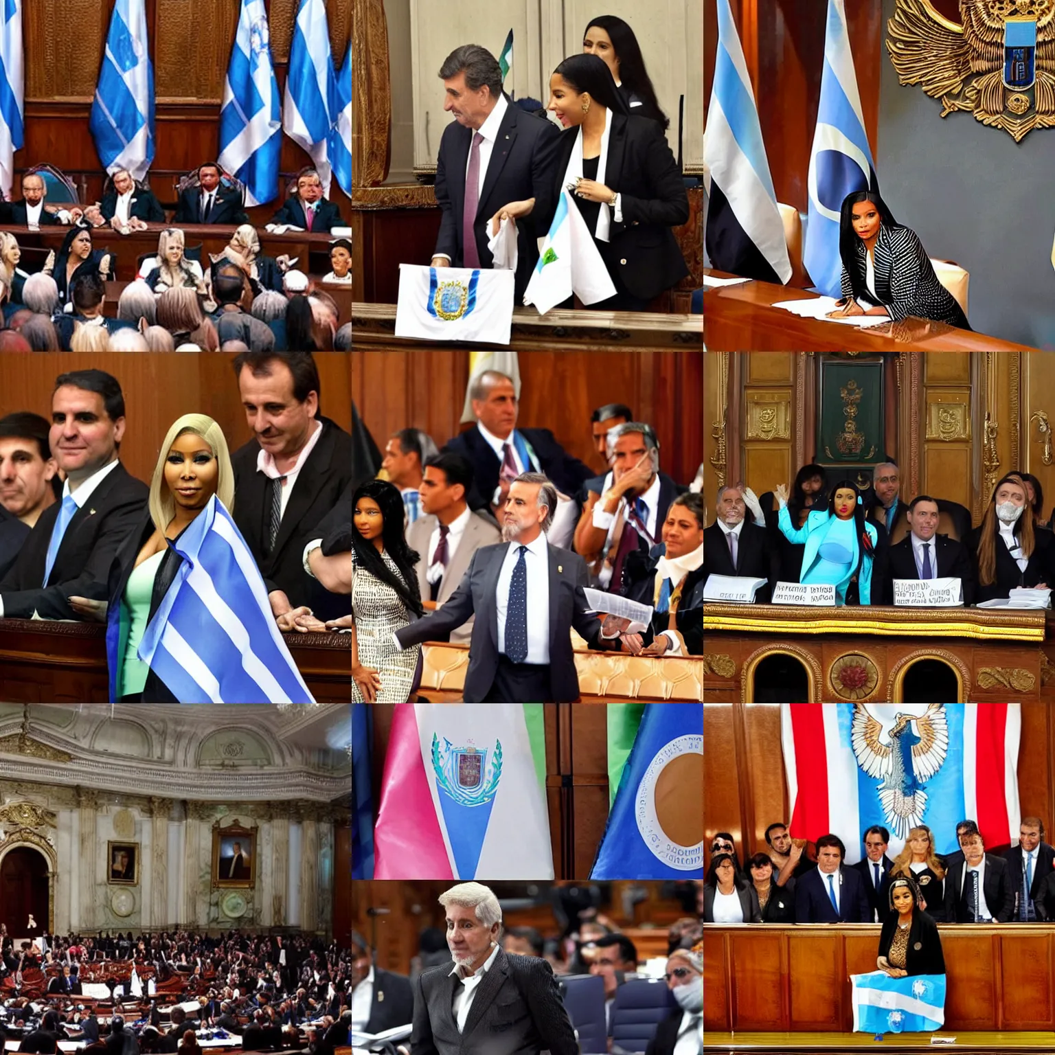 Image similar to Nicki Minaj president of Argentina, in the Argentine Congress, flags of Argentina behind, detailed picture