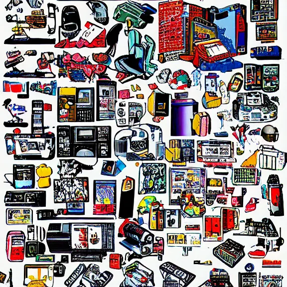 Prompt: 9 0 s clipart collage of y 2 k objects, macpaint, hyper colourful