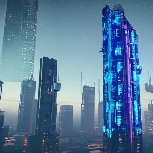 Prompt: floating skyscraper in cyberpunk nightcity