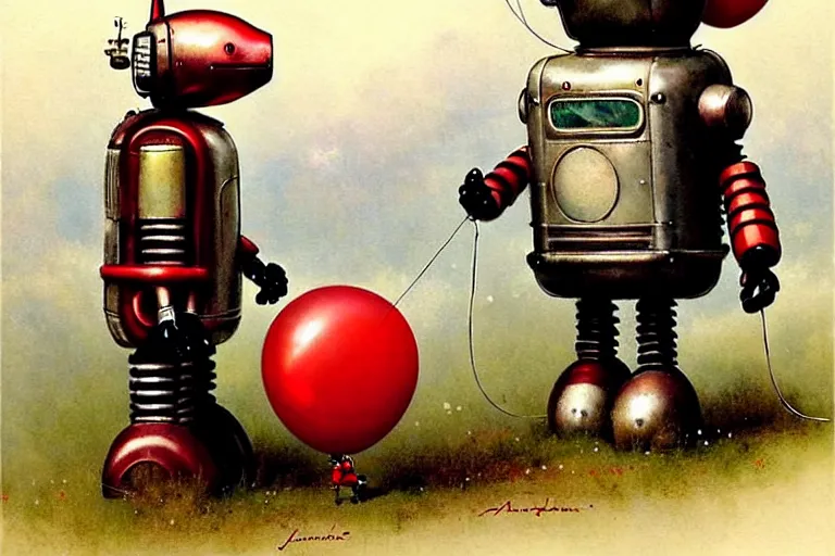 Image similar to adventurer ( ( ( ( ( 1 9 5 0 s retro future robot android mouse rv balloon robot. muted colors. ) ) ) ) ) by jean baptiste monge!!!!!!!!!!!!!!!!!!!!!!!!! chrome red