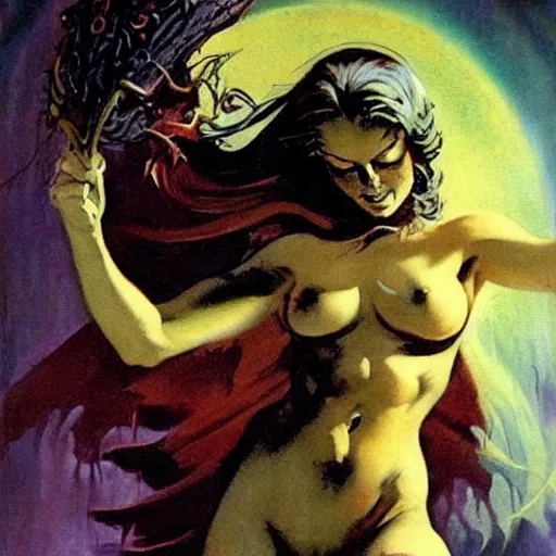 Prompt: sorceress by Frank Frazetta,fantasy artwork,beautiful,soft,high quality!!!!!,masterpiece!!!!