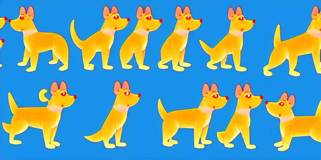 Prompt: 4 frame walk cycle of a cartoon dog, cartoon animation sheet, walk cycle