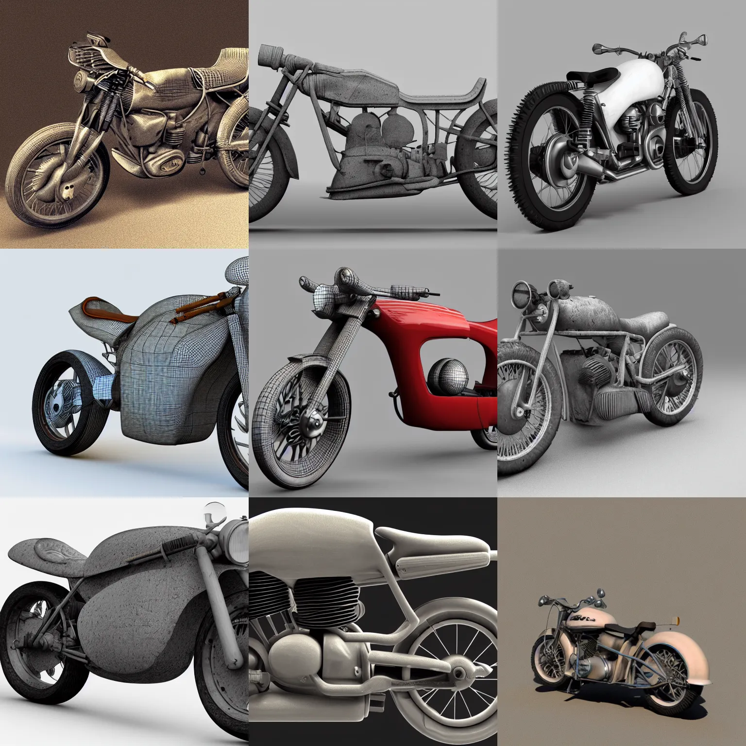 Prompt: a detailed 3D render of an old motorcycle