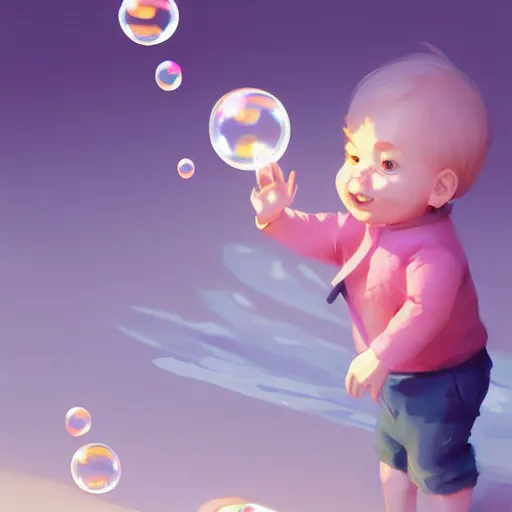 Image similar to happy toddler with bubbles, behance hd by jesper ejsing, by rhads, makoto shinkai and lois van baarle, ilya kuvshinov, rossdraws global illumination