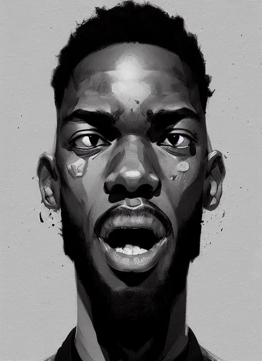 Image similar to dream highly detailed portrait of a black man looking confused, unaware of his surrounding, magnificent, photographic realistic background, by atey ghailan, by greg rutkowski, by greg tocchini, by james gilleard, by joe fenton, by kaethe butcher, trending on instagram, award winning details