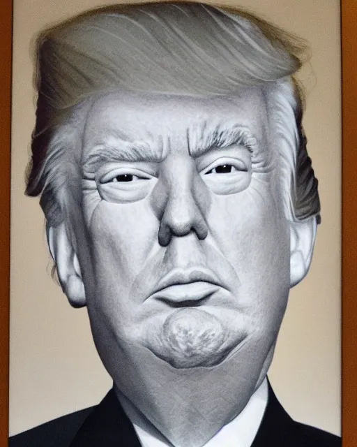 Image similar to a presidential portrait of donald trump in the style of ken currie hanging on a wall at mar - a - largo