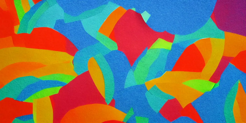 Prompt: red orange yellow lime blue purple landscape paper art