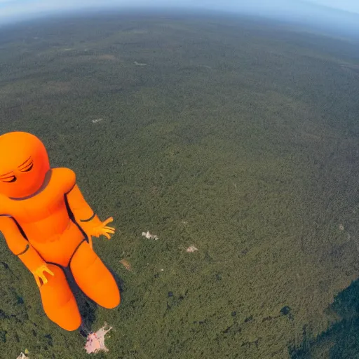 Prompt: photo of a giant orange colored glowing humanoid of one thousand feet of height