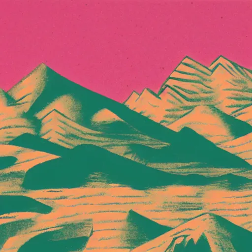 Image similar to a risograph of an beautiful mountain landscape