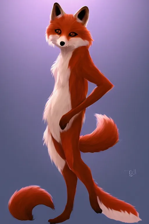 Image similar to an anthropomorphic fox with a fluffy tail wearing a vest, backlighting, trending on artstation, digital art, furry art, trending on furaffinity, cel shaded