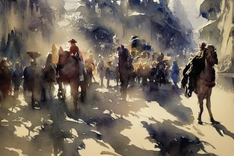 Prompt: small centered on watercolor paper, paint brush strokes, abstract watercolor painting of cultural jungle gathering, cinematic light, national romanticism by hans dahl, by jesper ejsing, by anders zorn, by greg rutkowski, by greg manchess, by tyler edlin