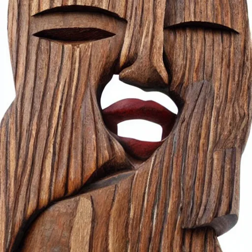 Image similar to a wood masterpiece symbolizing kissing