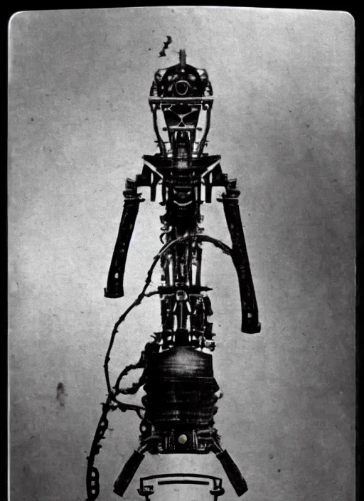 Image similar to 1 8 8 5 photo of a steampowered riveted glados from portal 2, daguerrotype, high quality