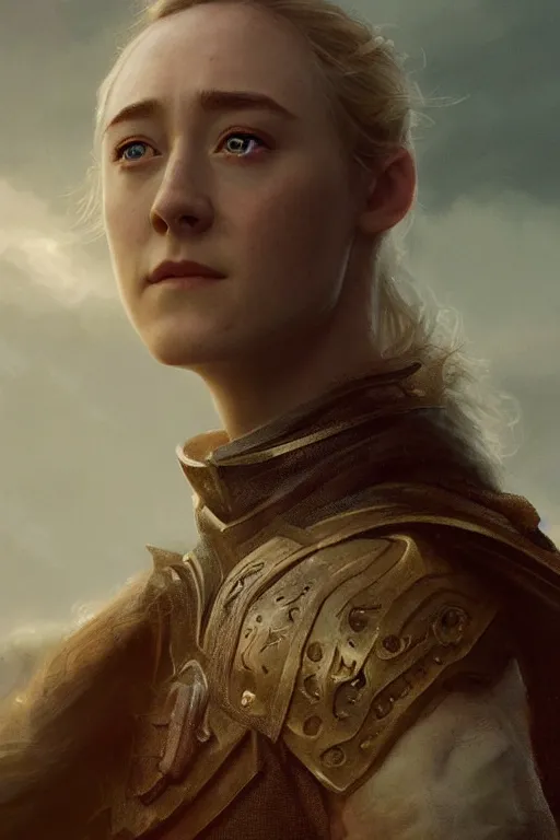 Prompt: portrait, Saoirse Ronan as a paladin, dramatic lighting, cinematic, establishing shot, high detail, photo realistic, cinematic lighting, post processed, concept art, artstation, matte painting, style by eddie mendoza, raphael lacoste, alex ross