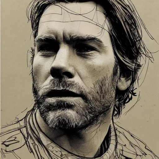 Image similar to a realistic yet scraggly portrait sketch of the side profile of a stern and sophisticated ewan mcgregor, trending on artstation, intricate details, in the style of frank auerbach, in the style of sergio aragones, in the style of martin ansin, in the style of david aja, in the style of mattias adolfsson