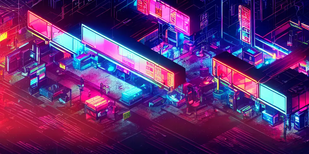 Image similar to isometric room of factory exploding at night in the center of a futuristic sci-fi asian city, signboards, neon lights, blade runner color palette, rendered in octane render by Yasunari Ikenaga, Yamato, Macross