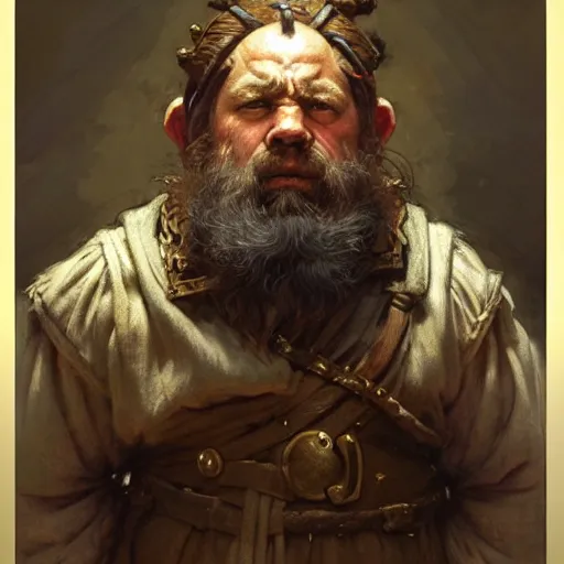 Image similar to highly detailed portrait of a dwarf peasant in the form of a tough male. d & d. art by donato giancola, eugene delacroix, ruan jia, carl larsson, peter mohrbacher. trending on artstation, intricate details, energetic composition, golden ratio, concept art, illustration, elegant art, global illuminaition