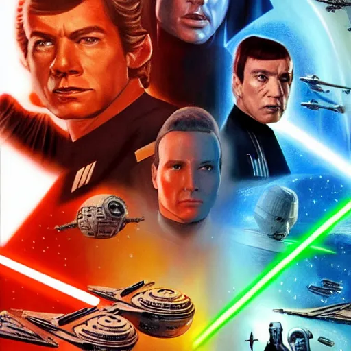 Image similar to star wars vs star trek, hyper realistic, 4k trending on cg society, science fiction, awesome, colorful